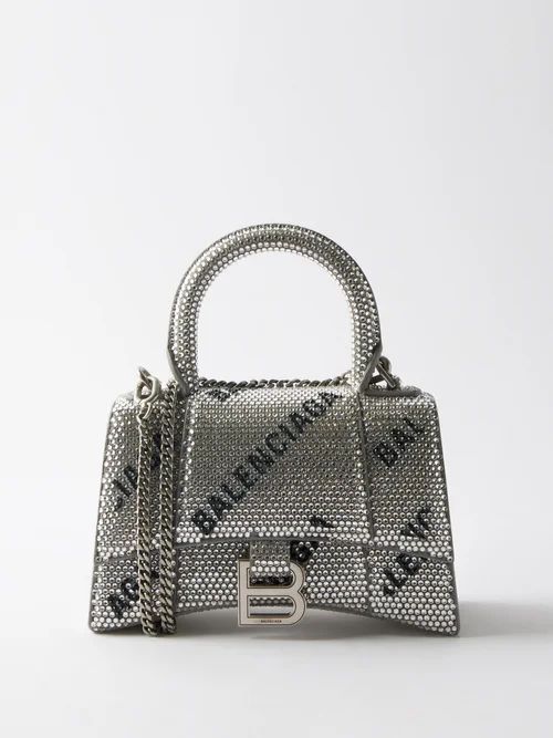 Hourglass Xs Crystal-embellished Leather Bag - Womens - Silver