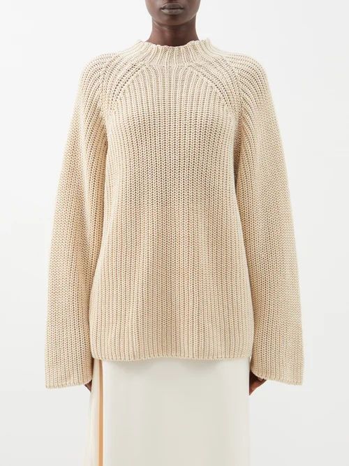 High-neck Linen-blend Sweater - Womens - Ecru