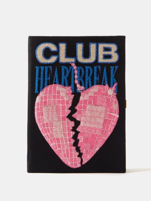 Club Heartbreak Embroidered Book Clutch Bag - Womens - Black Multi