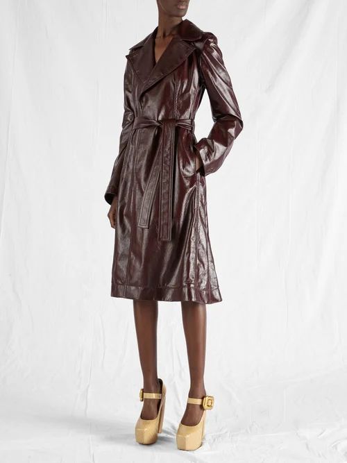 Leather Trench Coat - Womens - Burgundy