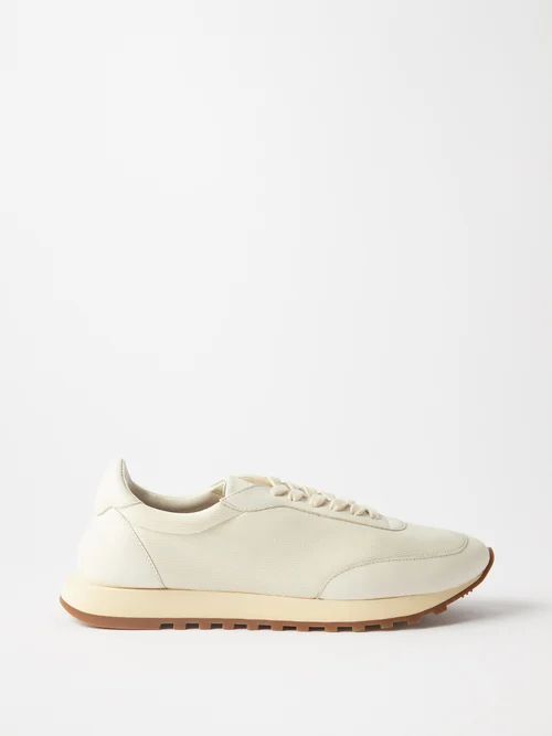 Owen Leather And Mesh Running Trainers - Womens - Off White