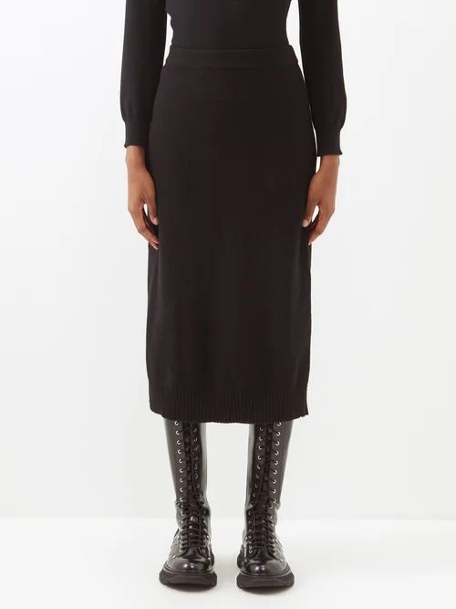 Side-slit Cashmere-blend Midi Skirt - Womens - Black