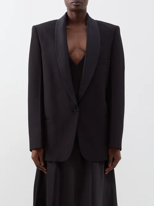 Shawl-lapel Twill Tuxedo Jacket - Womens - Black