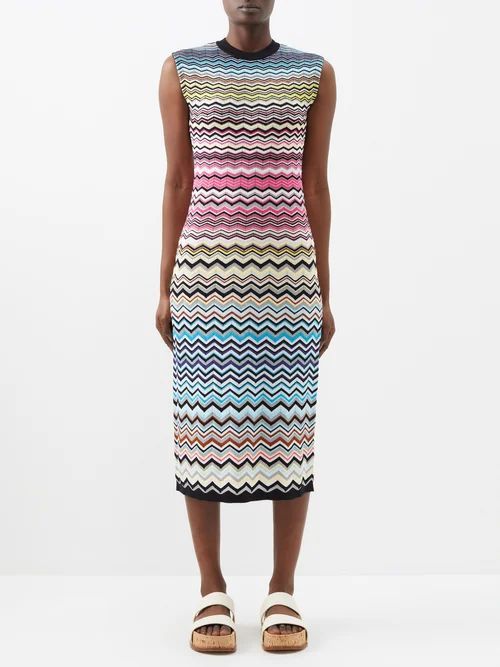 Zigzag-knit Cotton-blend Midi Dress - Womens - Multi
