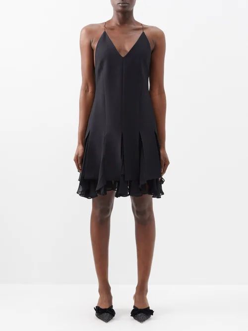 Teagan V-neck Crepe Mini Dress - Womens - Black