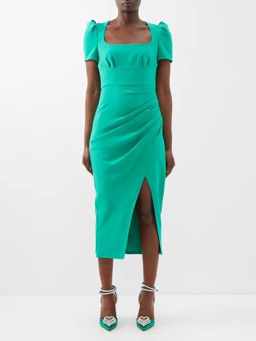 Square-neck Crepe Midi Dress - Womens - Green