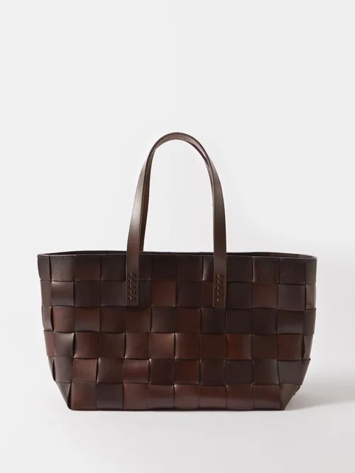 Japan Woven-leather Box Tote Bag - Womens - Dark Brown