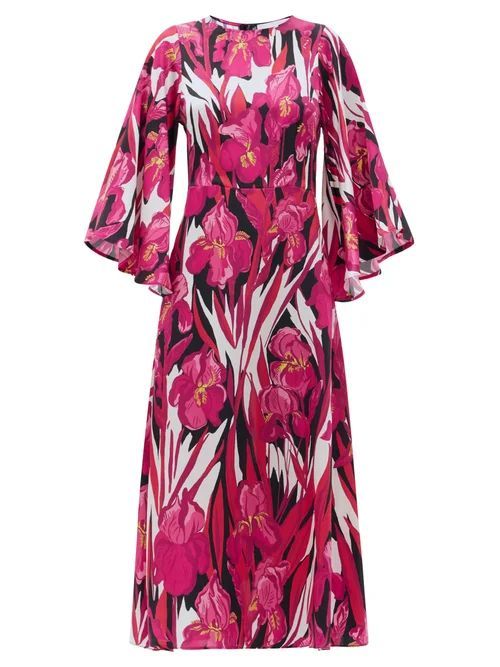 Sorella Peony-print Hammered-silk Dress - Womens - Pink Multi