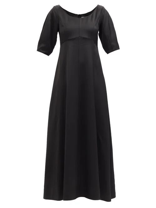 Puffed-sleeve Twill Maxi Dress - Womens - Black