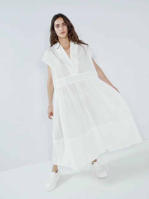 Sheer Striped Relaxed Cotton Dress - Womens - White