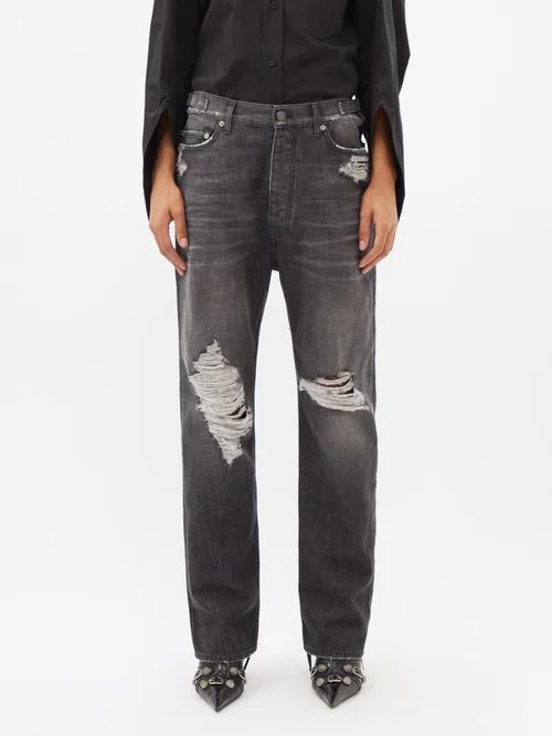 Distressed Wide-leg Jeans - Womens - Black