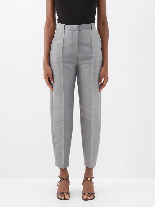Sewn Pleat Tailored Trousers - Womens - Light Grey