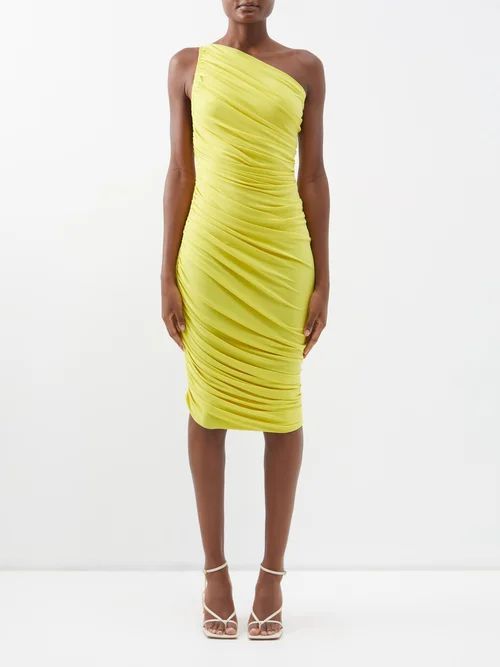 Diana One-shoulder Ruched Jersey Dress - Womens - Yellow