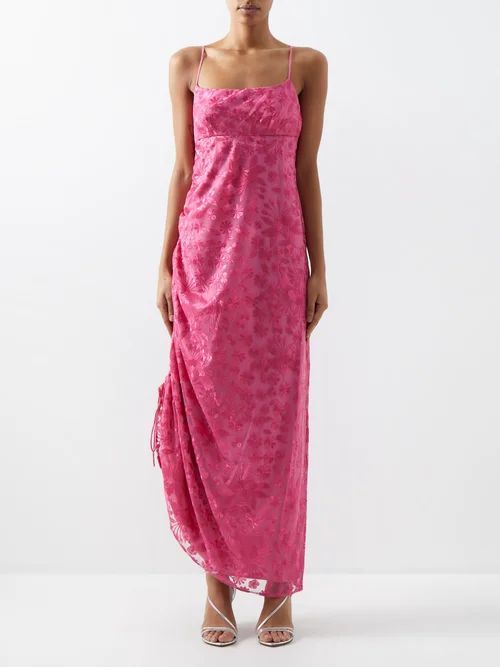 Destiny Floral-embroidered Tulle Gown - Womens - Pink