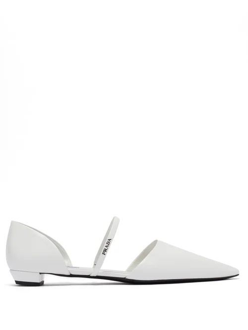 Point-toe Spazzolato-leather D'orsay Flats - Womens - White