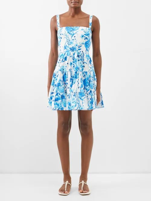 Freddie Floral-print Cotton-voile Mini Dress - Womens - Blue Multi