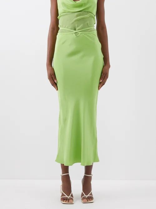 Loophole Silk Crepe De Chine Skirt - Womens - Green