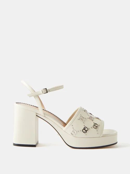 Janaya Gg-studded Leather Sandals - Womens - White