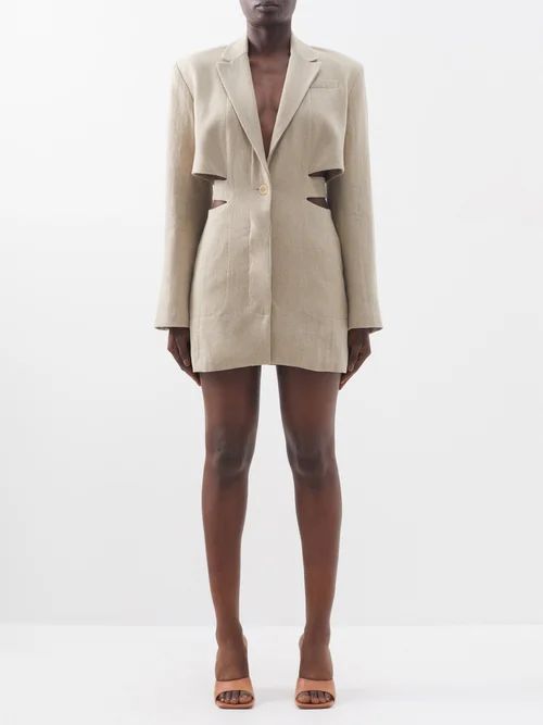 Bari Cutout Linen Mini Dress - Womens - Beige