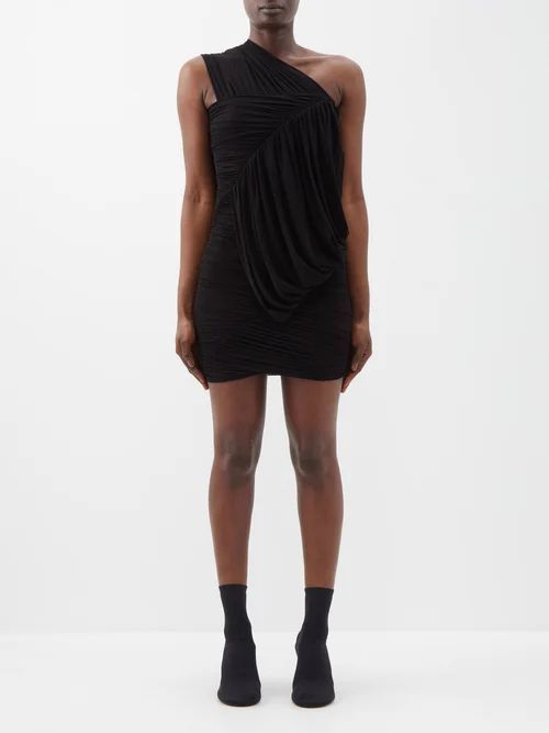 One-shoulder Jersey Mini Dress - Womens - Black