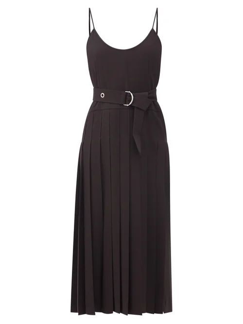 Pleated Crepe Midi Dress - Womens - Black