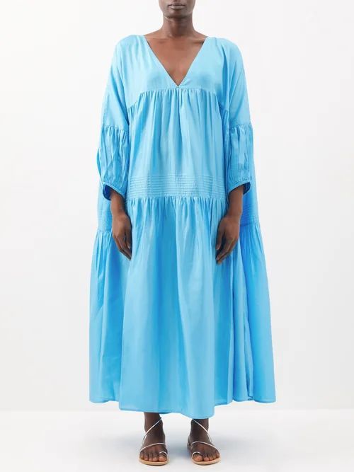 Airi Banded Silk-habotai Maxi Dress - Womens - Blue