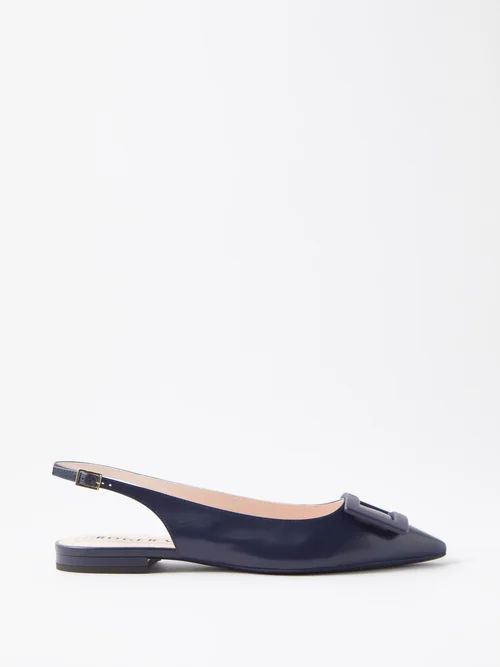 Gommettine Point-toe Leather Slingback Flats - Womens - Navy