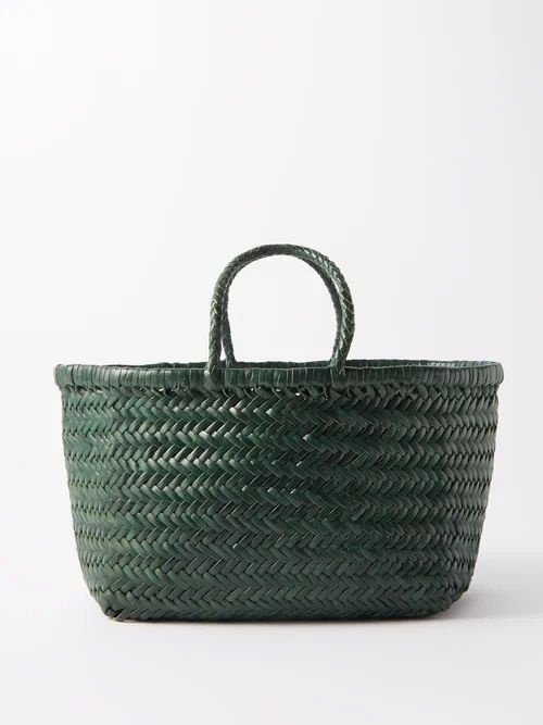 Triple Jump Small Woven-leather Basket Bag - Womens - Dark Green