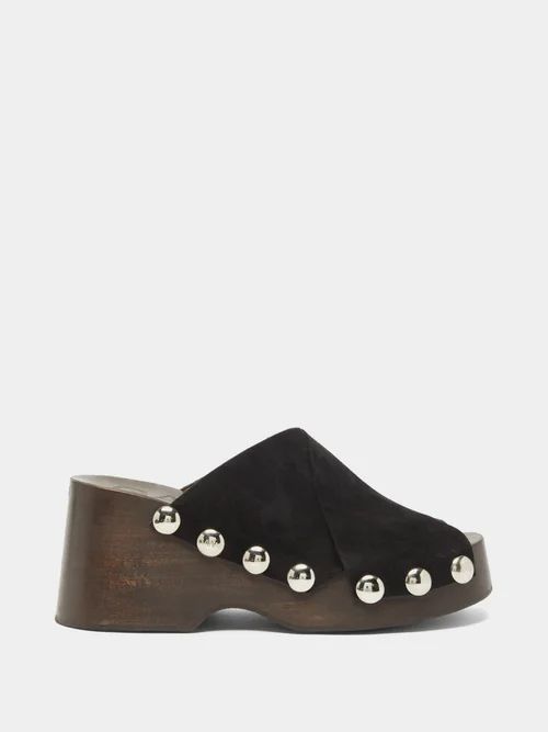 Studded Suede Clogs - Womens - Black