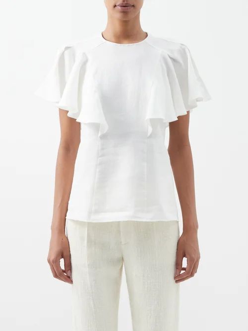 Ruffled Linen T-shirt - Womens - Ivory