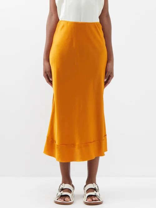 Stella Silk-satin Midi Skirt - Womens - Orange