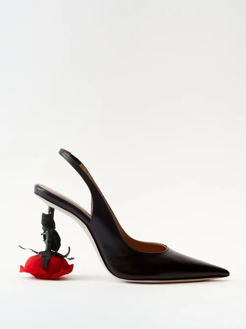 Rose-heel 100 Slingback Leather Pumps - Womens - Black Red