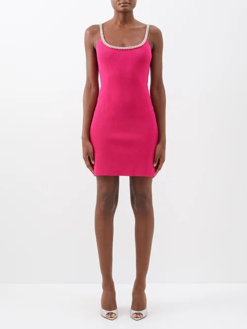 Crystal-embellished Ribbed-knit Mini Dress - Womens - Pink