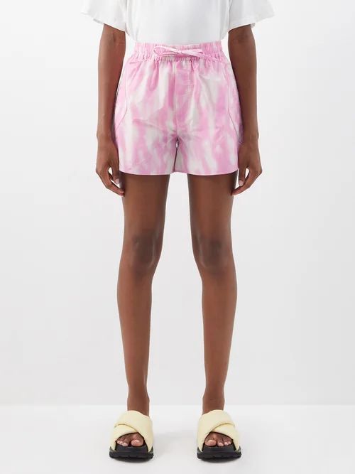 High-rise Tie-dye Shell Shorts - Womens - Pink Multi