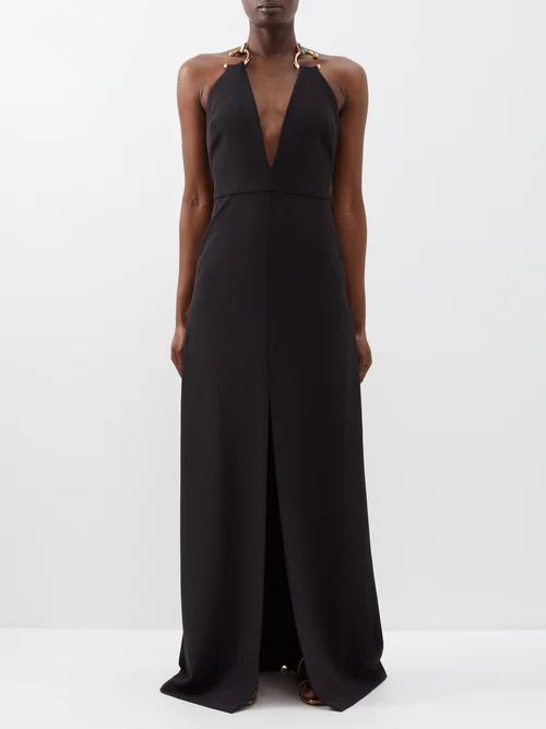 Halterneck Crepe Maxi Dress - Womens - Black