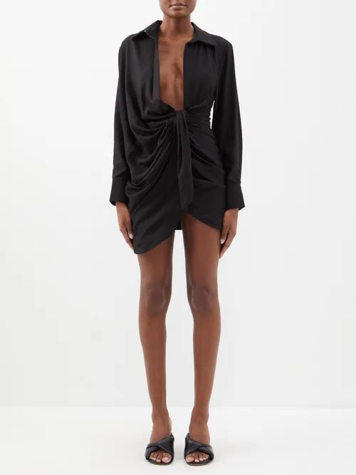 Bahia Knotted Twill Mini Shirt Dress - Womens - Black