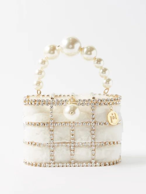 Holli Mini Crystal-embellished Faux-fur Handbag - Womens - White Gold