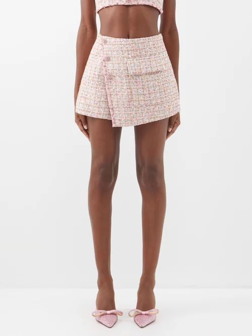 Asymmetric Bouclé-tweed Mini Skirt - Womens - Light Pink