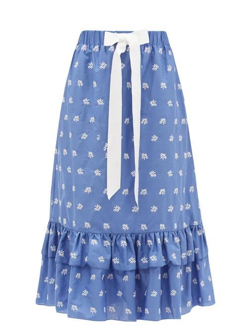 Corsica Embroidered Cotton-blend Poplin Skirt - Womens - Blue