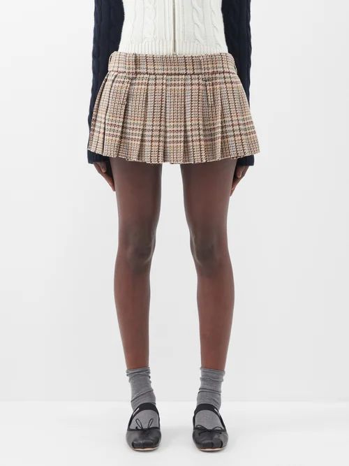 Pleated Tartan-wool Mini Skirt - Womens - Camel Check