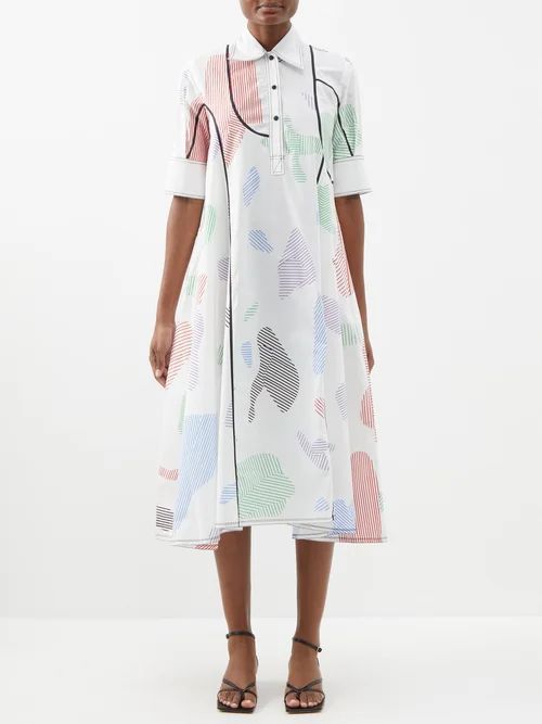 Abstract-print Cotton-poplin Shirt Dress - Womens - White Multi