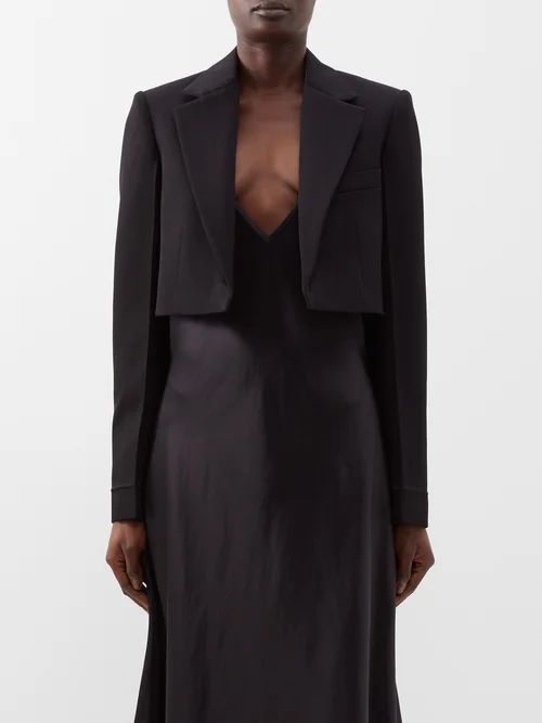 Cropped Wool-gabardine Jacket - Womens - Black