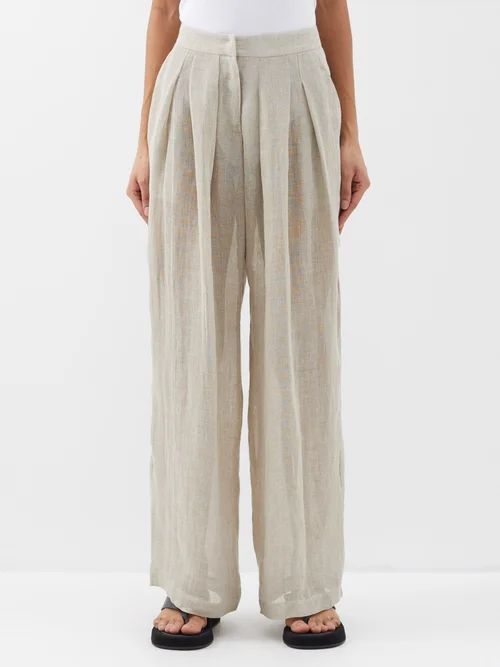 Callani Pleated Organic-linen Trousers - Womens - Beige
