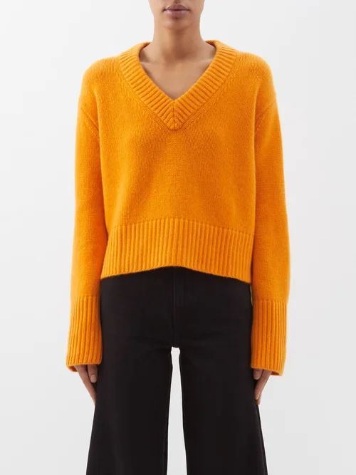 Aletta V-neck Cashmere Sweater - Womens - Light Orange
