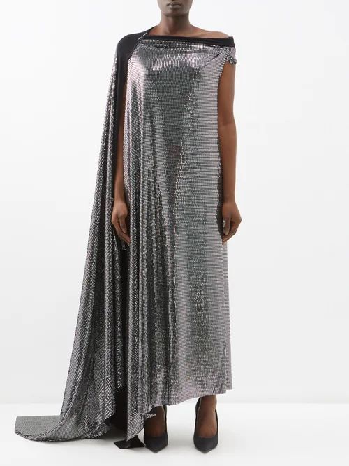 Distressed Embellished-jersey Gown - Womens - Metallic