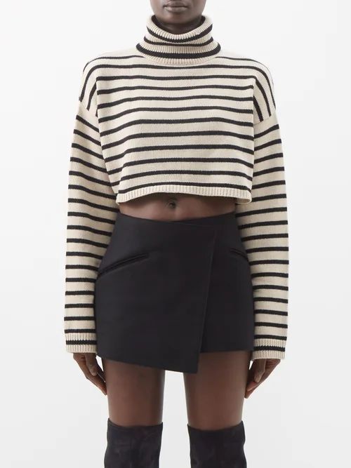 Athina Striped Cropped Wool-blend Sweater - Womens - Beige Black