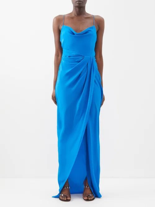 Shiroi Ruched-skirt Silk Dress - Womens - Electric Blue