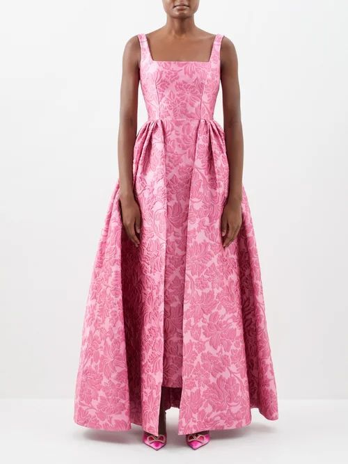 Spencer Gathered Floral-cloqué Gown - Womens - Pink