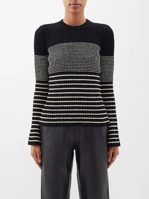 Striped Ribbed-bouclé Sweater - Womens - Black White