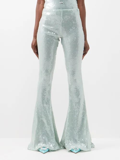 Koro Sequinned Flared-cuff Trousers - Womens - Light Blue
